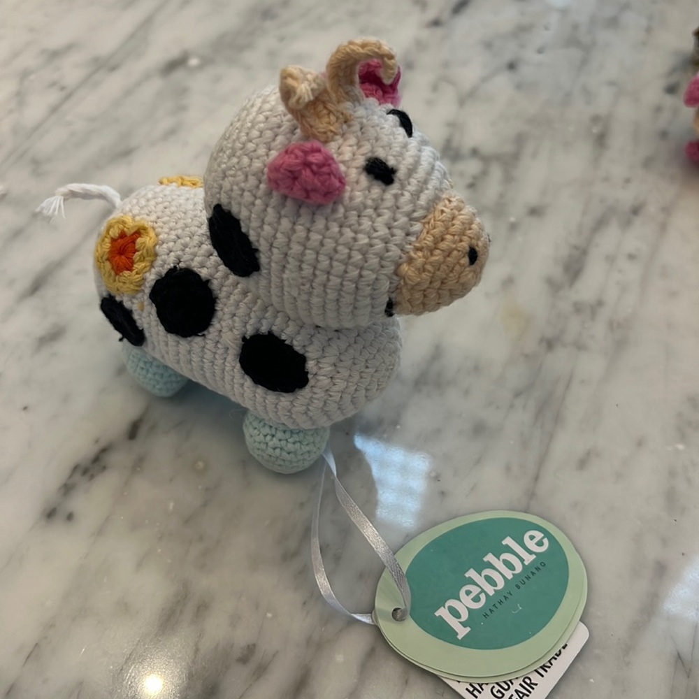 New Kids Pebble Crocheted Cow Rattle Stuffed Toy